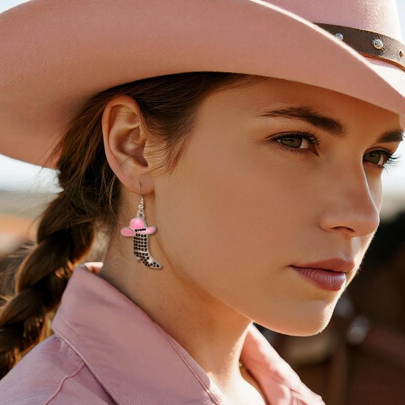 RechicGu Rhinestone Western Boots Earrings Cowgirl Cowboy Enamel Hat Bohemian Rodeo Boot Drop Dangle Earrings for Women - Image 4